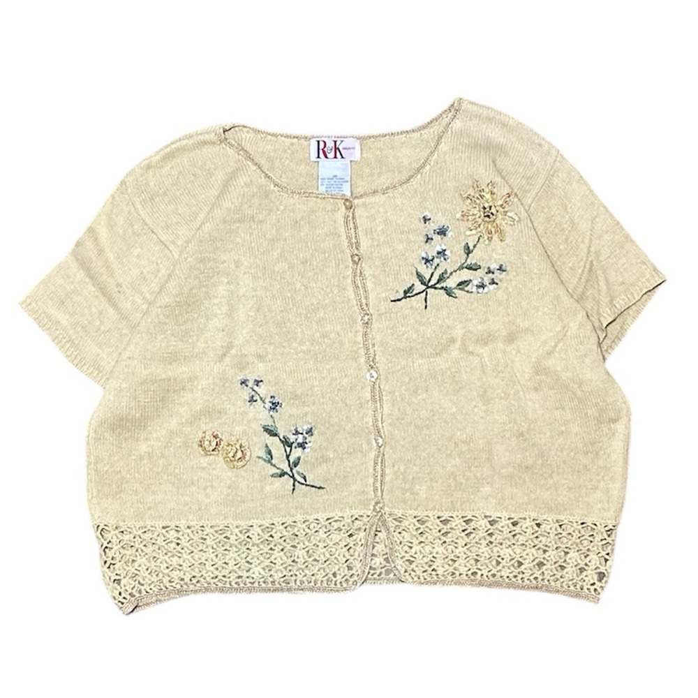 RK Women's Beige Embroidered Button Down Shirt